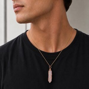 Milky Pink Crystal Point Necklace Gold Tone Wire Wrapped